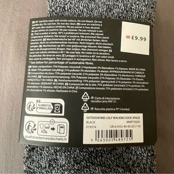 NWOT Mens Socks Size 7-10. 2 Pair. Black/Gray. 96% Polyester - Picture 2 of 4